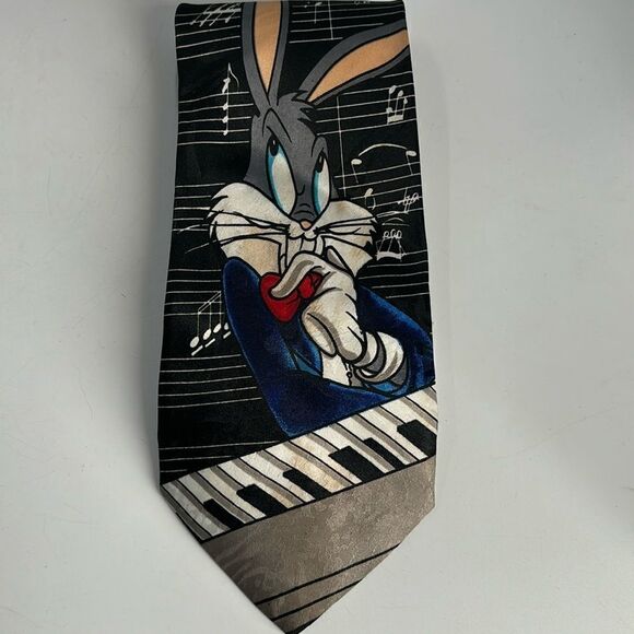 Vintage Looney Tunes Tie Bugs Bunny with Music Notes and Keyboard - Picture 5 of 7